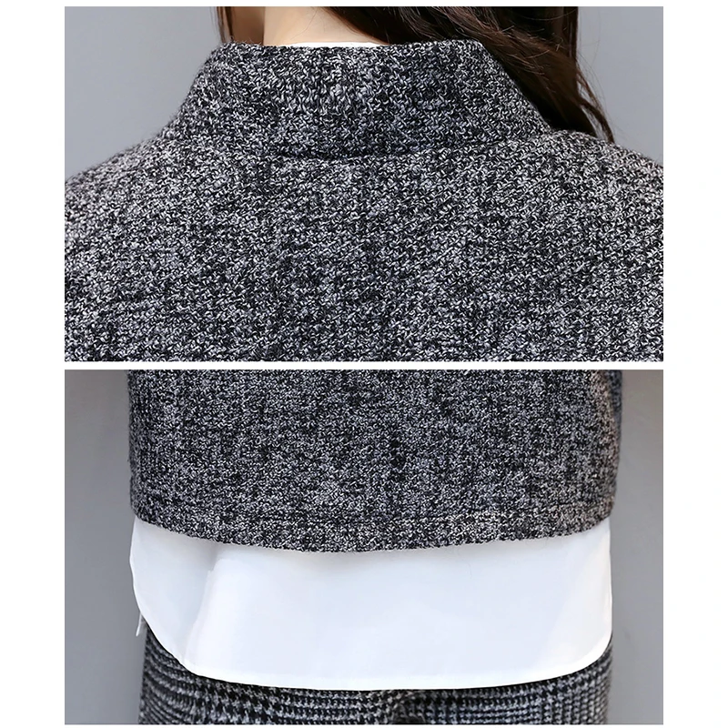 Fashion Houndstooth 3 Pieces Women Suit Sets Wide Leg Pants+Blouse+Coats Autumn Wollen Pullover Coats 2018 New RH232