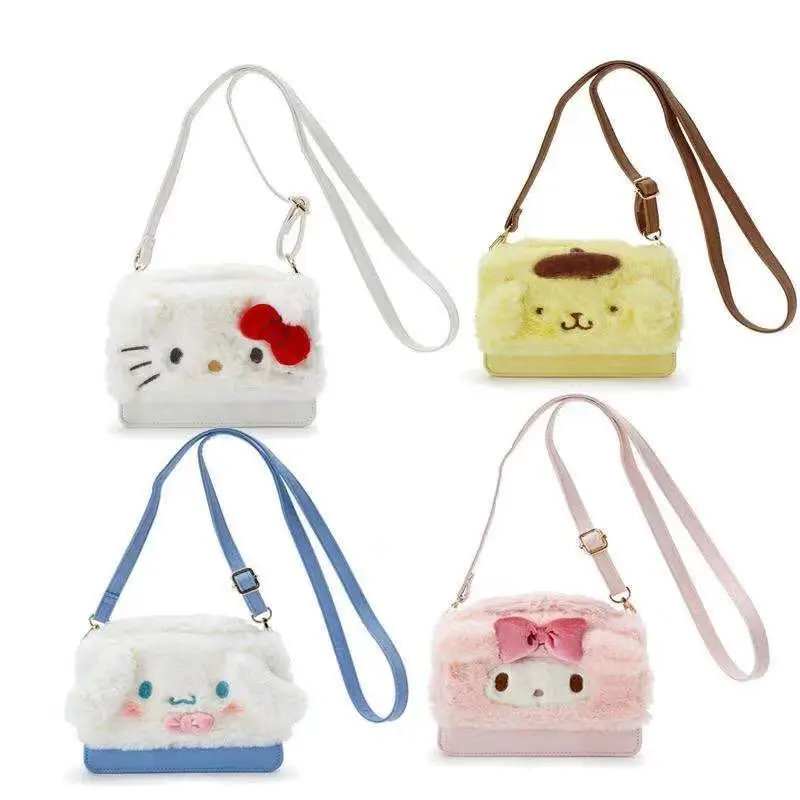 

Cute Hello Kitty My Melody Cinnamoroll Pudding Dog Plush Messenger Bag Small Women Crossbody Bags for Children Girl Shoulder Bag