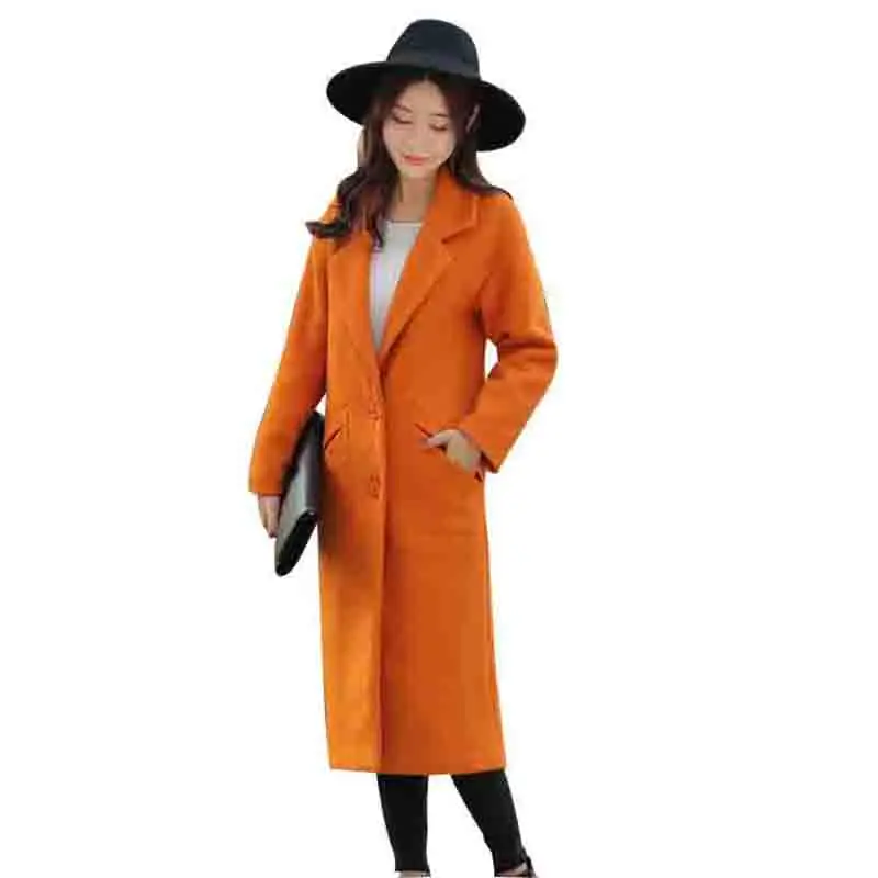 

ydy df, x-long winter autumn women outer wear, orange grey woolen casual coat