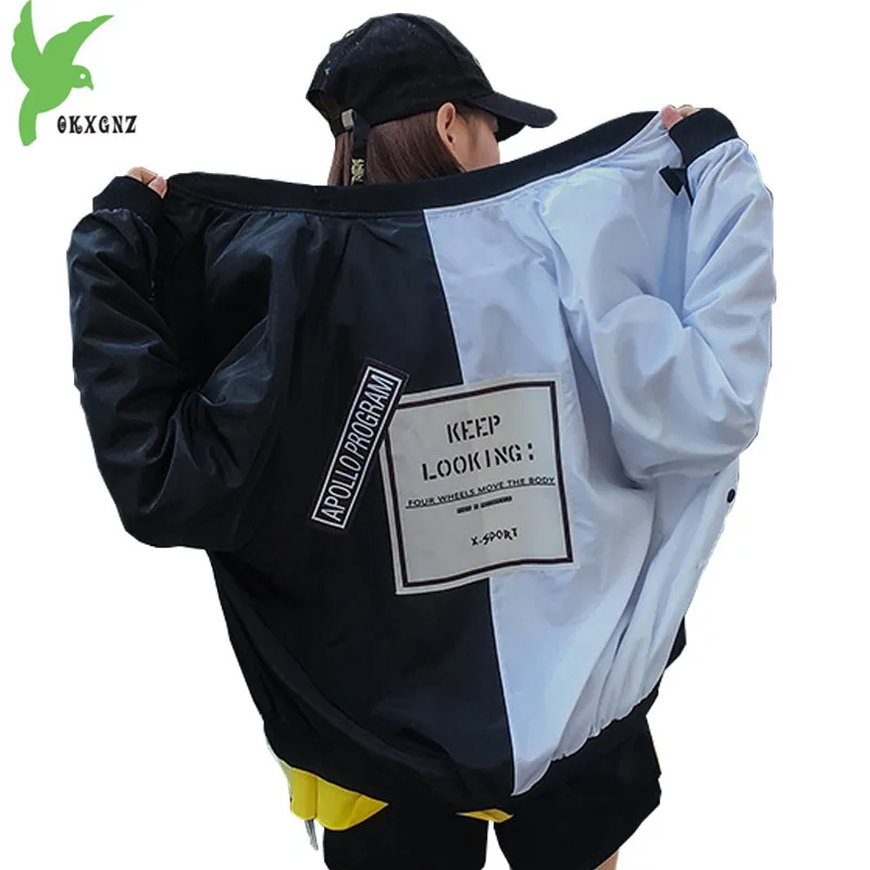 

Plus size 4XL Jackets womens 2018 Spring autumn Splice Baseball clothes Bat sleeve Casual top Loose coat students Windbreaker