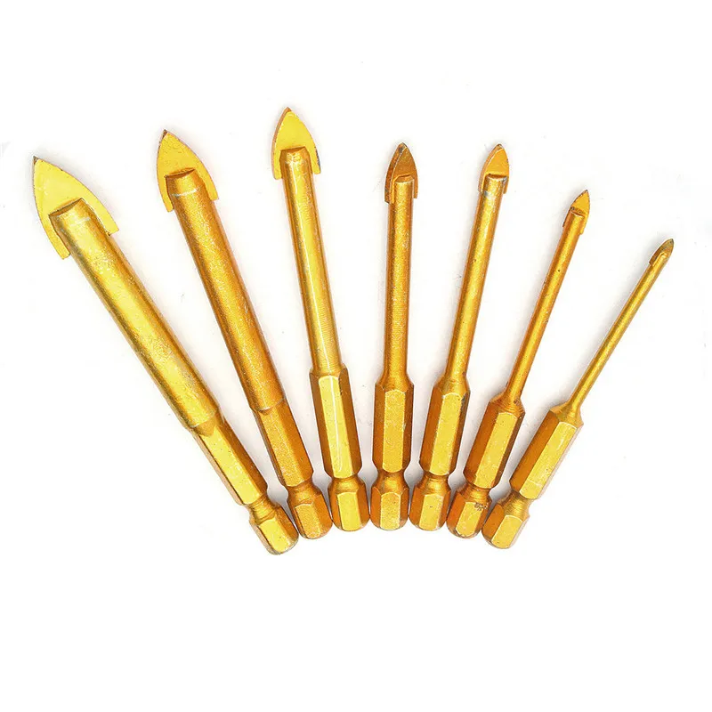 7pcs 3/4/5/6/8/10/12mm Hex Shank Glass Drill Bits Set For Ceramic Tile