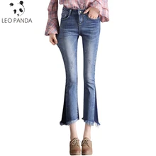 Демисезонный Для женщин высокой молнии ботильоны с кисточками Длина брюки клеш брюки джинсы женский тонкий Повседневное модные удобные джинсы ZX998