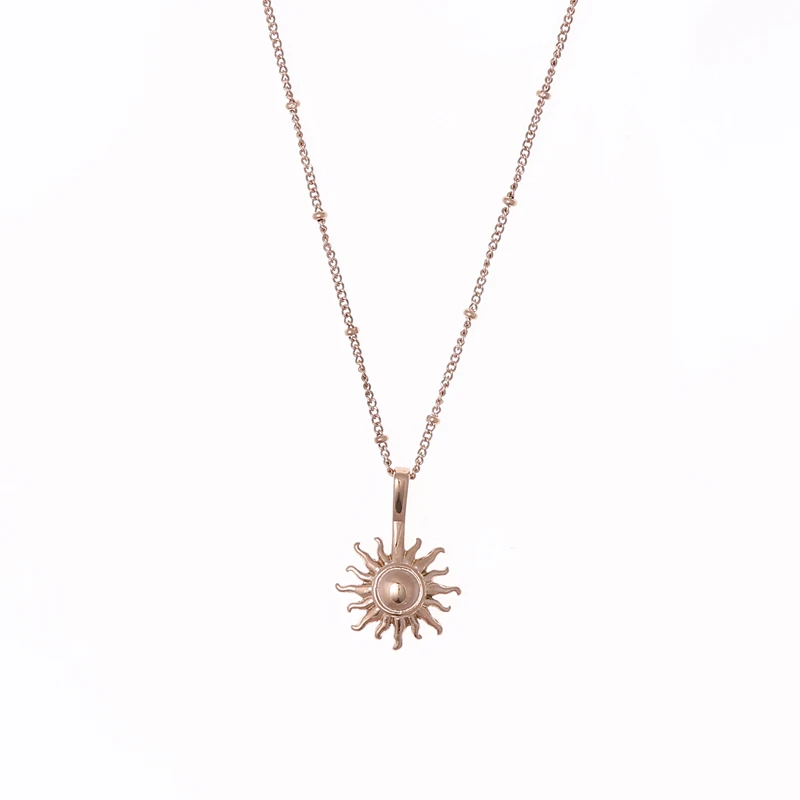 Newest 316L Stainless steel SUN Pendant Necklace Popsocket Vintage Bead Ball Sun Flower Necklace for Woman Beach Girl Best Gift