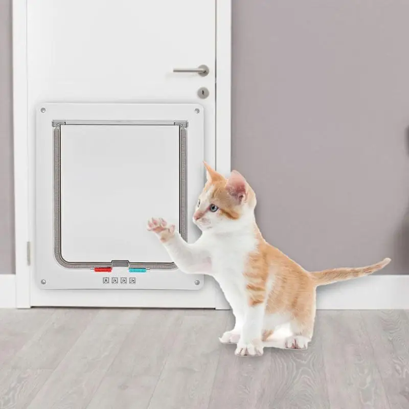 joyliveCY 4-Way Locking Lockable Cat Flap Pet Dog Flap Door White Pet Door Kit for Cats and Small Dogs with Telescopic Frame,Cat Door with Tunnel