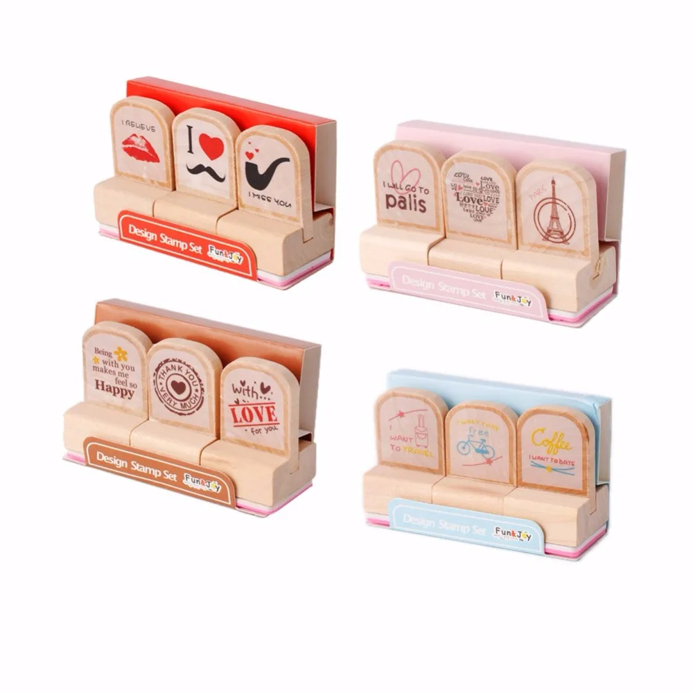 

3PCS Lovely Wooden Rubber Stamps Seal Letters Diary Scrapbooking Craft Gifts Art