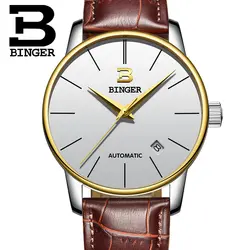 Элитный бренд Relogio Masculino Швейцария БИНГЕР часы для мужчин водостойкие пояса из натуральной кожи ремень механические часы B-5005M-6