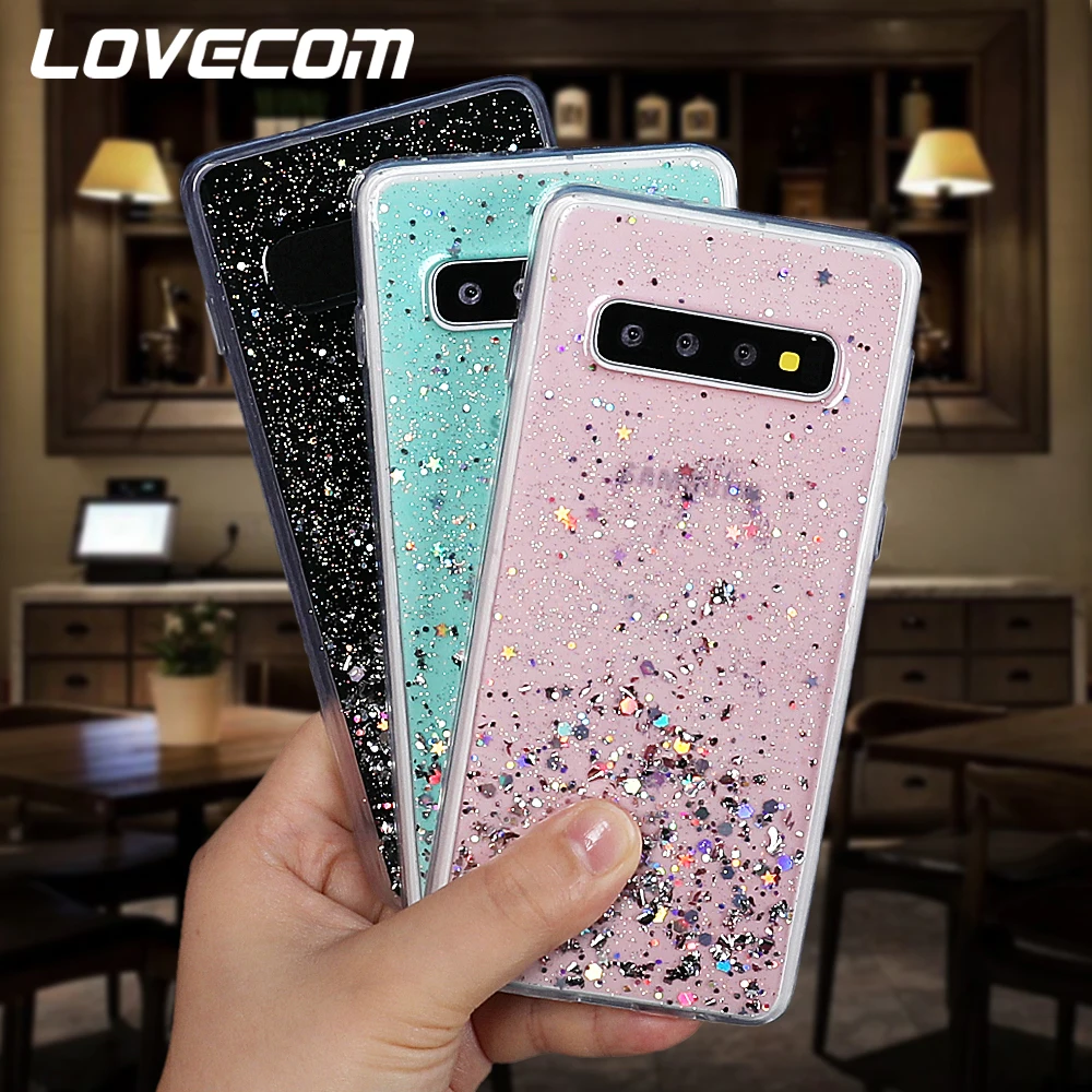 

LOVECOM Phone Case For Samsung Galaxy S10 Plus S8 S9 Plus Note 8 9 10 Pro Cute Glitter Star Soft Epoxy Clear Back Cover Cases