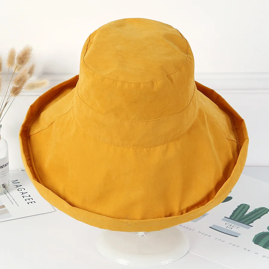 Женская шляпа от солнца летняя Двусторонняя UPF 50+ пляжная шляпа складная шляпа с широкими полями - Цвет: Цвет: желтый