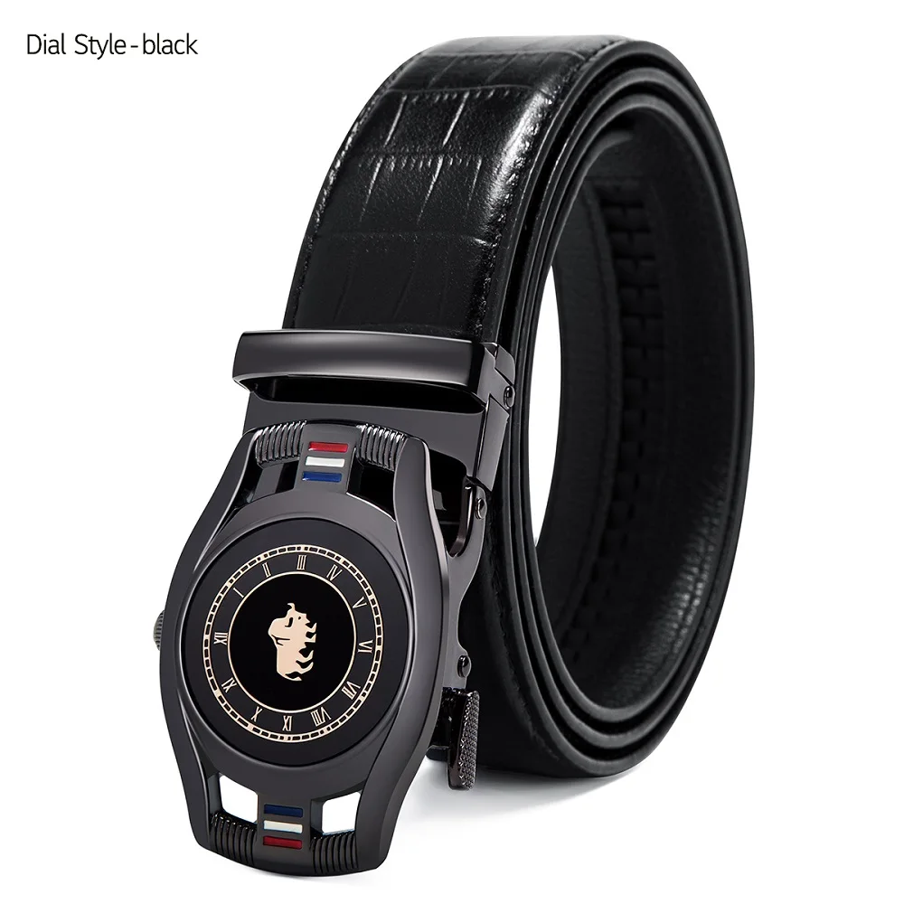 Dial Black Бренд BISON DENIM, модный мужской ремень с автоматической пряжкой, ремень из натуральной кожи, мужские ремни из коровьей кожи, ремни для мужчин N71446 - Цвет: Dial Black