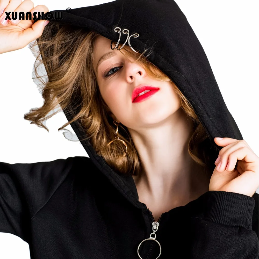 Xuanshow 2019 hoodies femininos gothic punk ferro