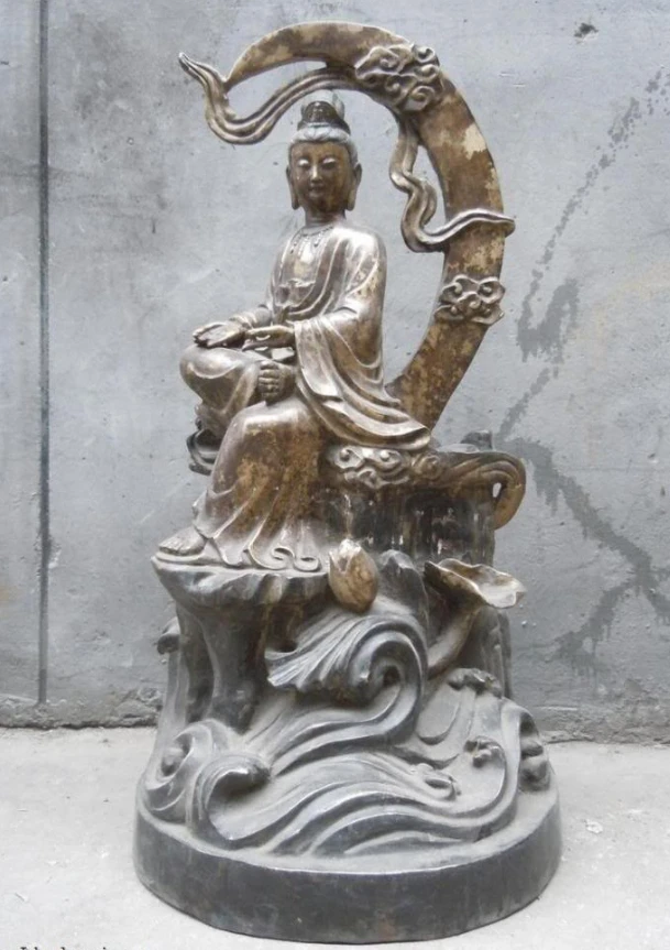 

xiuli 001045 27" China bronze gild carved crescent Kwan-yin buddha statues