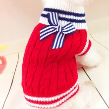 Navy Bow Dog  Clothes For Small Dogs Warm Winter French Bulldog Fleece Sweater Chihuahua Dachshund Jumpers Puppy Pet Clothes XXS