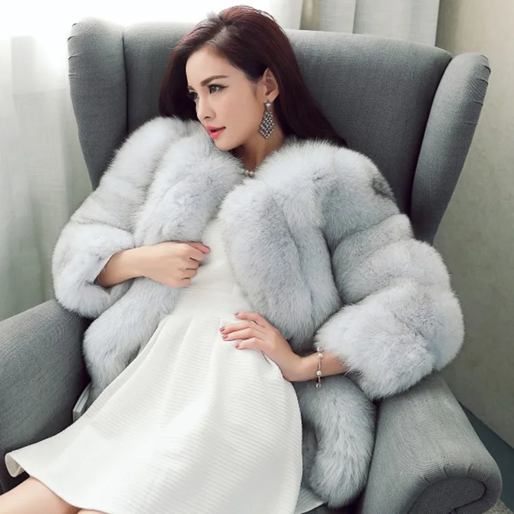 2016 New Winter coat long Striped Faux Fur Coat Luxury Fox Fur Coats ...