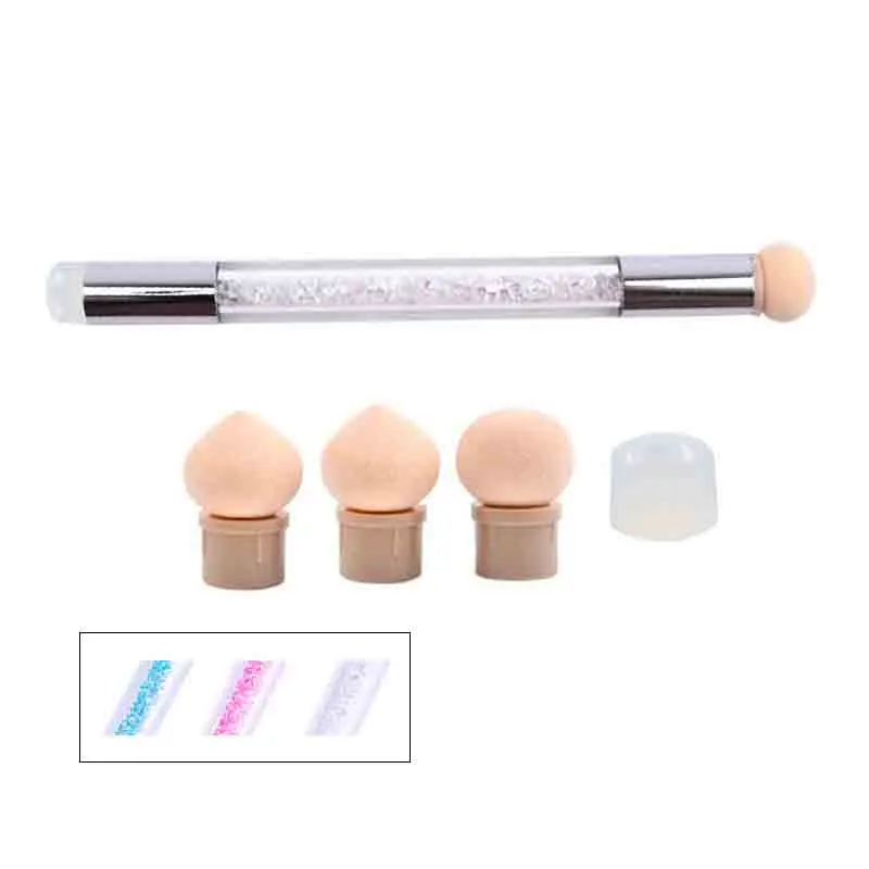 Nail Art Sponge& Silicone Brush Double-Headed Pen Gradient Blooming Transfer Stamping 6 Sponge Head Pen Manicure Tool