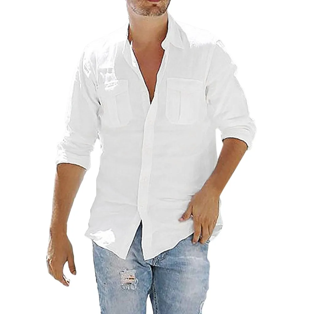 Plus Size Men's Baggy Cotton Linen Pocket Solid Long Sleeve Retro Shirts Tops Blouse hawaiian camisa masculina camisas hombre Plus Size Men's Baggy Cotton Linen Pocket Solid Long Sleeve Retro Shirts Tops Blouse hawaiian camisa masculina camisas hombre