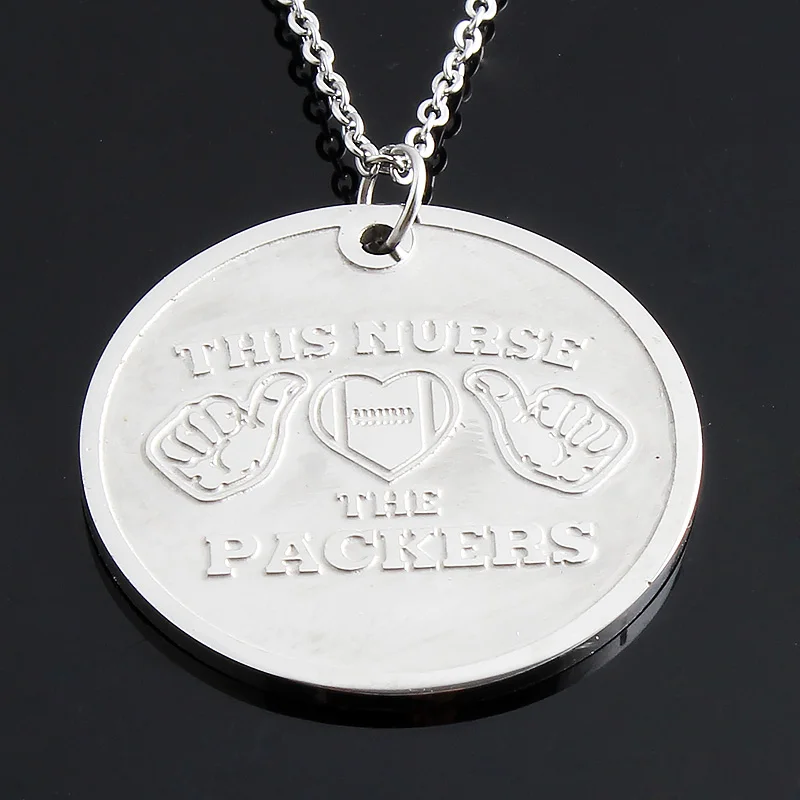 AMORUI Fashion The Nurse Love The Packers Choker Chain Necklace Stainless Steel Heart Football Jewelry Necklaces Pendants Gift