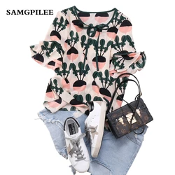 2019 New Arrival Samgpilee Summer Casual Chiffon Short Sleeve Appliques Print O-neck Fashion women Blouses & Shirts Plus size 2019 New Arrival Samgpilee Summer Casual Chiffon Short Sleeve Appliques Print O-neck Fashion women Blouses & Shirts Plus size