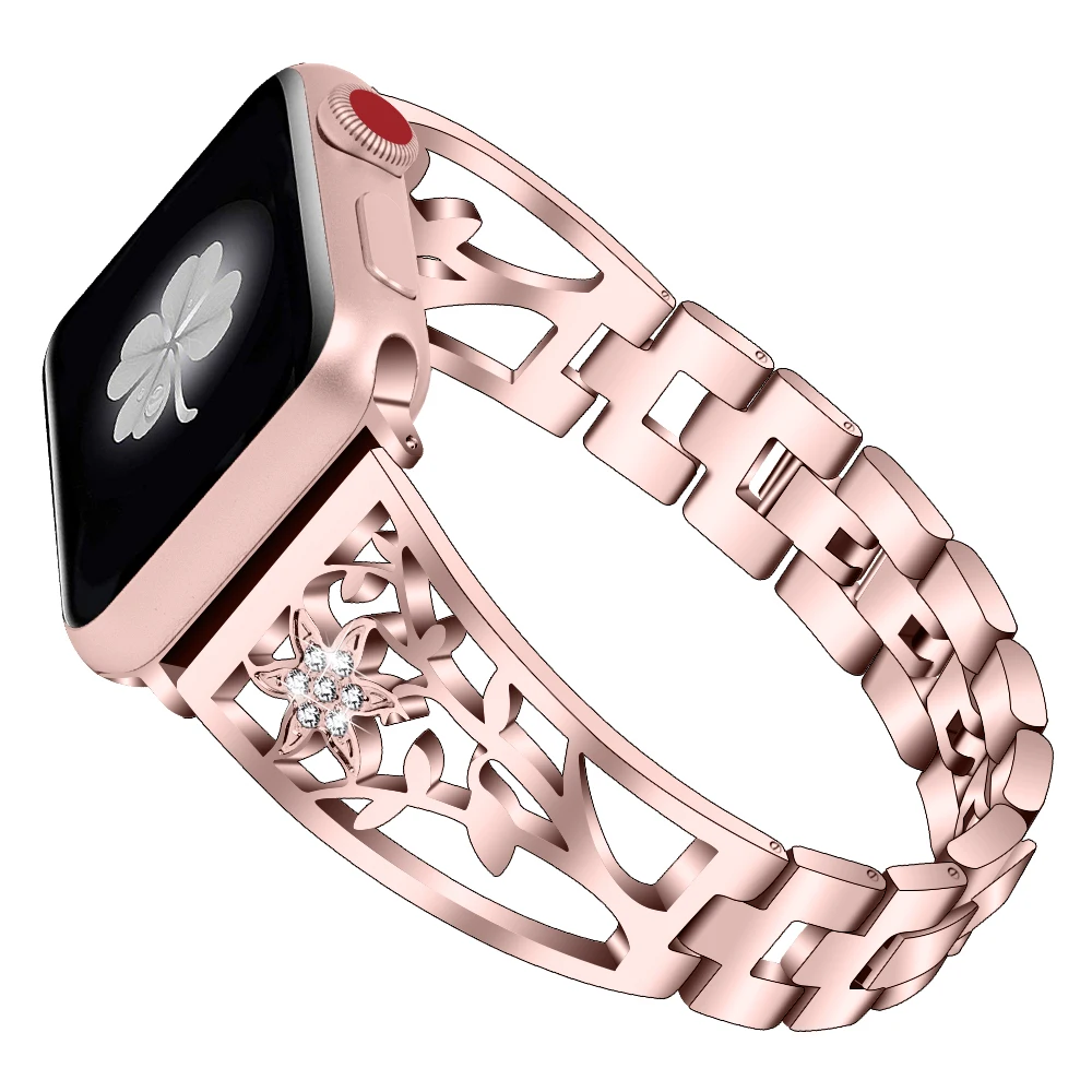 JANSIN Алмазный ремешок для часов Apple Watch 38 мм 42 мм 40 мм 44 мм браслет ремешок из нержавеющей стали женский браслет для iWatch Band - Цвет ремешка: rose-pink