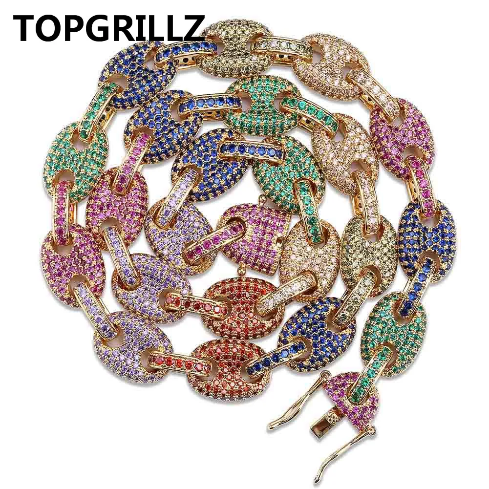

TOPGRILLZ Hip Hop Gold Silver Color Multicolor Iced Out Cubic Zircon Chain Necklace Men's Jewelry Gifts 18" 22