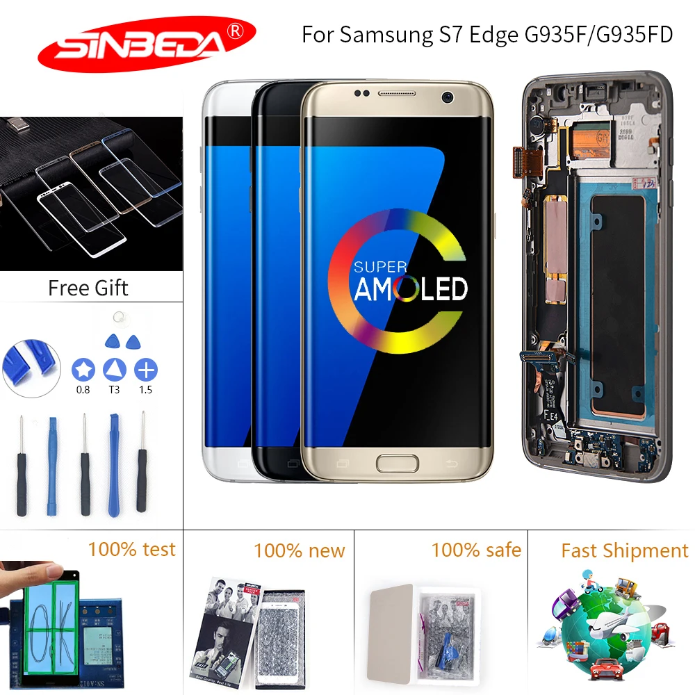 2 шт./партия Sinbeda Super Amoled для SAMSUNG GALAXY S7 Edge ЖК-дисплей сенсорный экран дигитайзер с рамкой для S7 Edge экран
