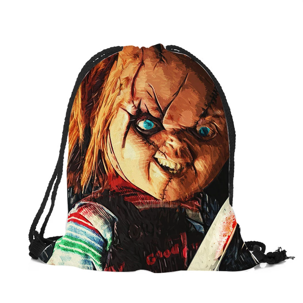 

Practical Gym Drawstring Backpack Shoes Clothes Sports Bag Horror Chucky Print Unisex Women Men String Backpacks Dropshipping