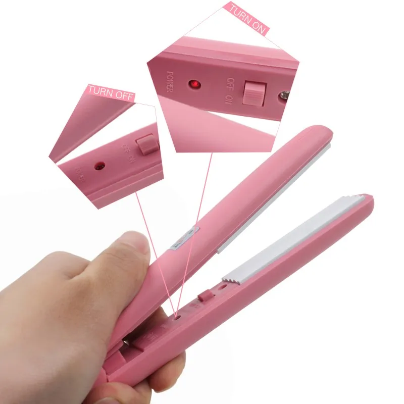 Розовый мини-выпрямитель для волос, утюжок для быстрого разогрева, керамический электронный титановый выпрямитель, гофрированные щипцы для завивки, инструменты для укладки