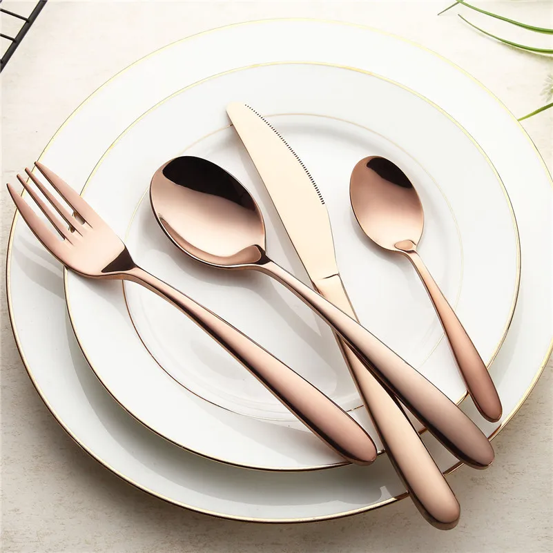 

Dinner Set Luxury Stainless Steel Tableware 4pcs Cutlery Set Black Rose Gold Golden Flatware Knife Spoon Fork Hot Sale European