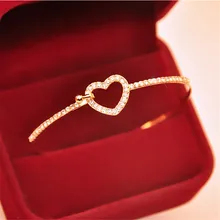 Новые Очаровательные золотые Стразы Сердце Любовь Браслет манжета Элегантный шик ювелирные изделия браслет подарки#0718