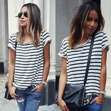 New Summer Women Tops O-Neck T-Shirt Short Sleeve Striped T Shirts Tees Blusas Femininas S M L XL Plus Size