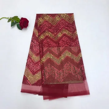 

Red Gold African George Lace Fabric 3d Applique Lace Nigerian George Wrapper High Quality African Sequins lace Fabric For Dress