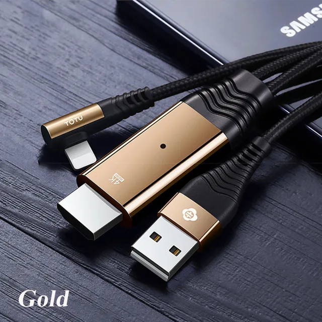 HD 4K 3,5 M 2.4A USB кабель системы освещения 8 Pin к HDMI HD tv AV Кабель-адаптер для iPhone 6S 7 8 Plus X iPad Air 2 Pro mini iPod - Цвет: Gold