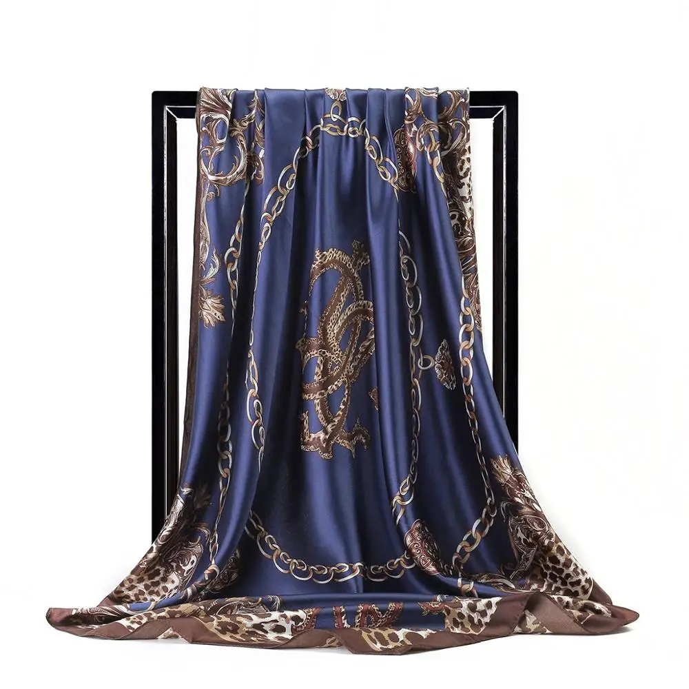 

Fashion Silk Scarves for Women Leopard Print Square Shawl Foulard Female 90cm Bandana for Head Ladies Large Hijab Satin Scarfs