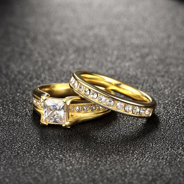 Горячая кольцо из нержавеющей стали модные ювелирные изделия, роскошное модное двойное инкрустированное CZ титановое кольцо из нержавеющей стали для женщин
