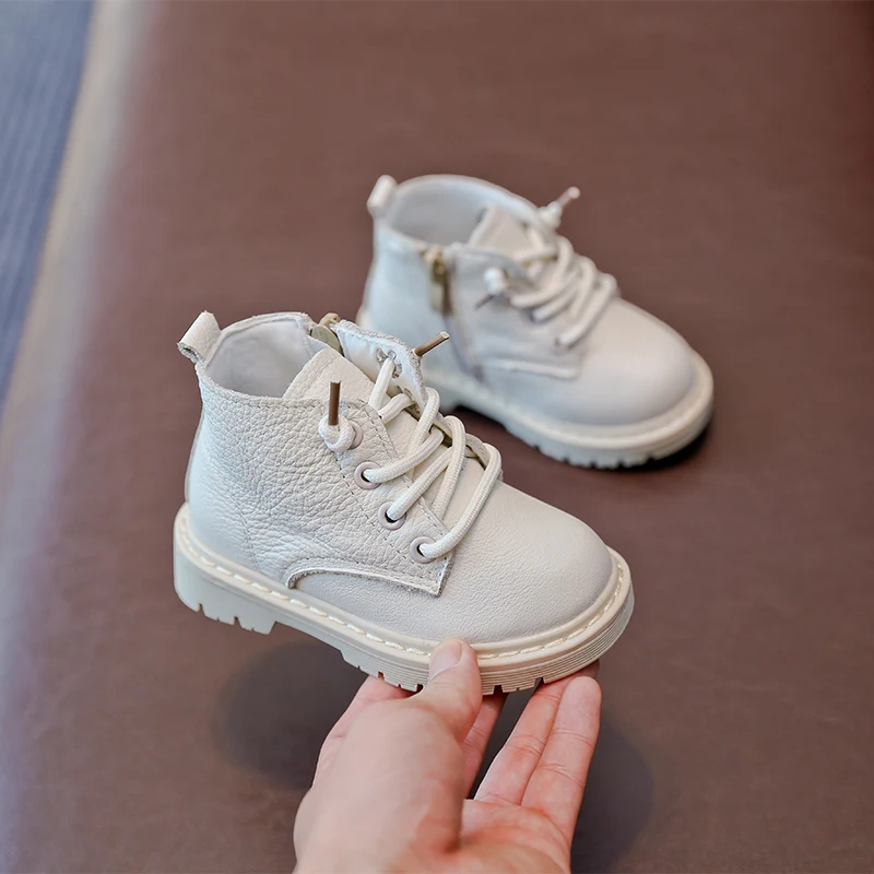 Koop Baby Laarzen Echt Leer Kinderen Laarzen Lace up Kinderen Snowboots Fluwelen Warme Winter Schoenen