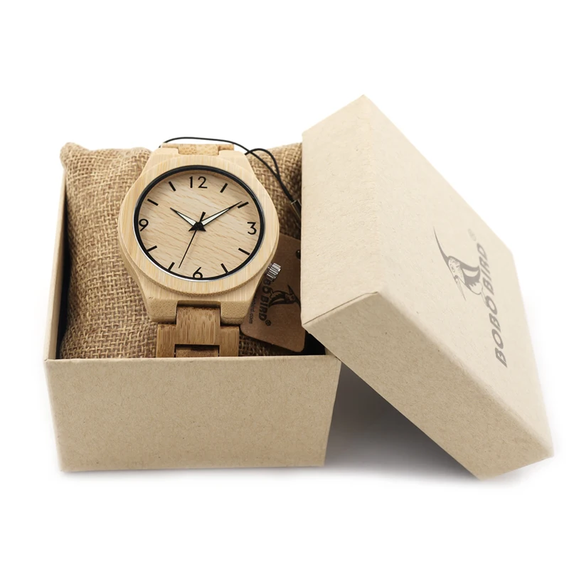BOBO BIRD L-D27 Luminous Hand Natural All Bamboo Wood Watches Top Brand Luxury Men Watch with Japanese Movement For Gift