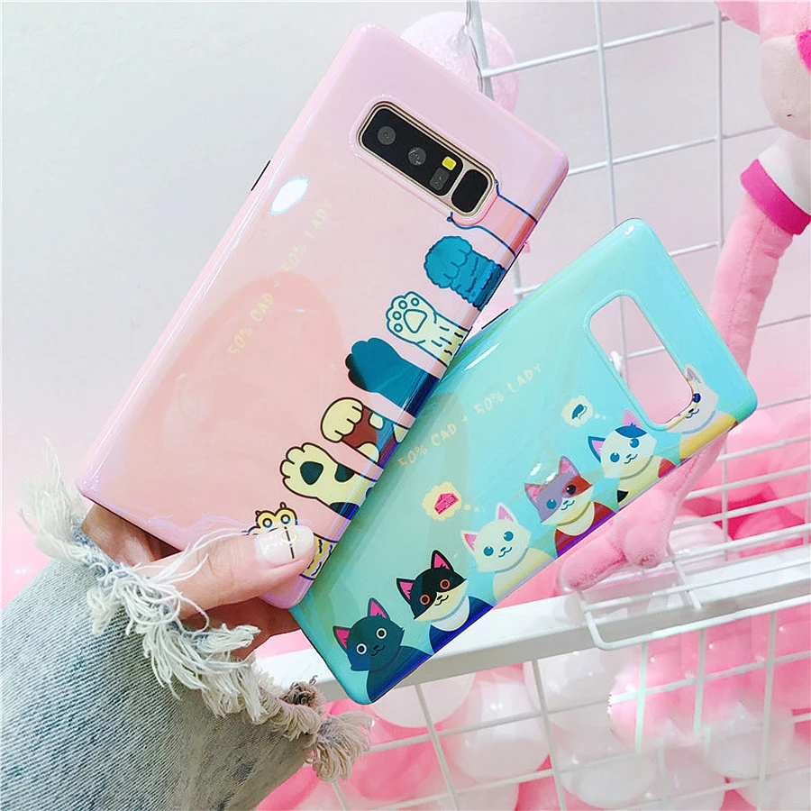 

For samsung galaxy note 8 9 s7 edge s8 s9 plus case blue ray cute cartoon cat paw soft silicon phone bag back cover Ritozcase
