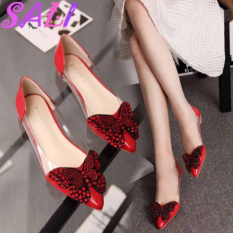 

luxurious Rhinestone Bottie Maiden flat shoes 2016 SpringThe New Coat of paint Shallow mouth Pointed Small yards Lazy shoes