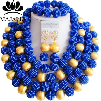 

Fashion nigerian wedding Royal Blue plastic nigerian wedding african beads jewelry set crystal Free shipping Majalia-280