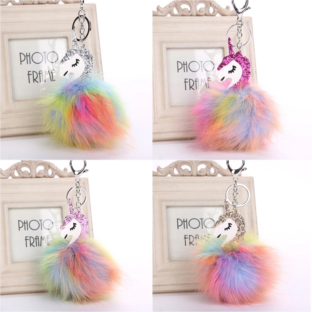 Unicorn Key Chain Key rings Cartoon Colorful  Women Handbag Pendant Car Keyring Fashion Jewelry