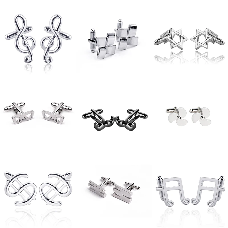 Gemelos de lujo de alta calidad para hombre, gafas de barba negras con nota  musical, camisas cuadradas de estrella Hexagonal, trajes, gemelos,  regalo|Alfileres de corbata y gemelos| - AliExpress