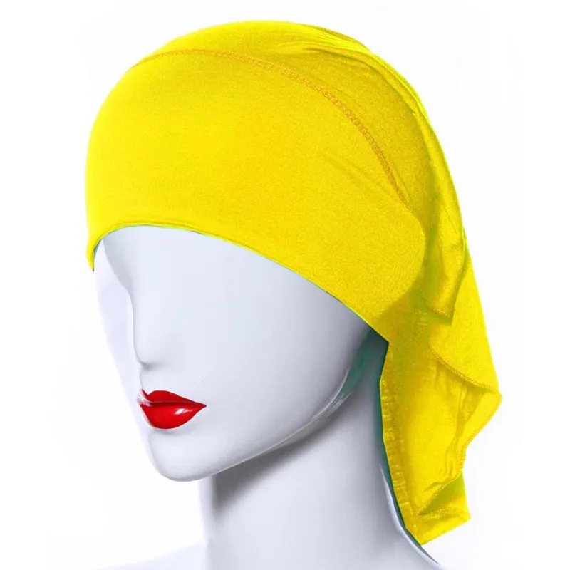 Мусульманское Для женщин мягкая удобная Внутренняя Хиджаб Caps исламского underscarf Шапки ArmyGreen - Цвет: Цвет: желтый