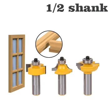 

3pcs/set Glass door plank wood working tools curboard cutter router bits 1/2 shank T type ballnose