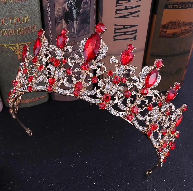 Свадебная Корона Ручной Работы, Хрустальная свадебная тиара, модная Королевская корона, повязка на голову, элегантный головной убор, роскошные ювелирные украшения для волос, аксессуары - Окраска металла: red
