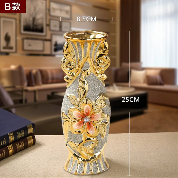 Европейская позолоченная фарфоровая ваза, винтажная Современная керамическая ваза для цветов, для комнаты, кабинета, прихожей, домашнего свадебного украшения - Цвет: Small Style B