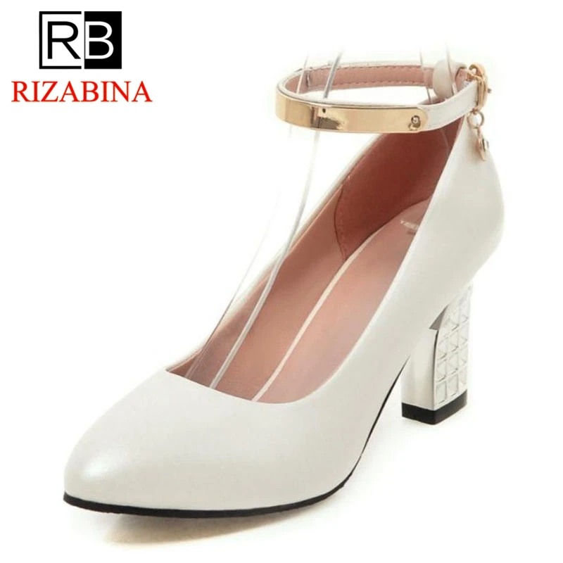 

RIZABINA Fashion Women Pumps Simple Round Toe Ankle Strap Crystal Korean High Heel Shoes Daily Office Shoes Women Size 33-43