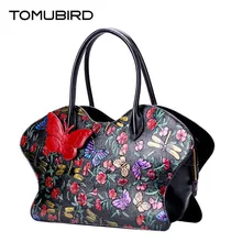 TOMUBIRD new Superior cowhide leather Painting embossed famous brand women bag butterf fashion genuine leather handbags Tote bag