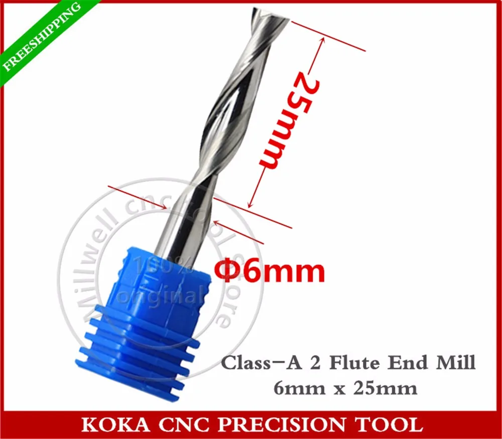 

6mm*25mm,Freeshipping,CNC machine insert router bit,solid carbide milling,Class-A 2 flute end mill,PVC,MDF,Hard wood,Acrylic