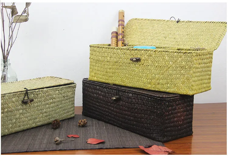 WHISM коробка для хранения с крышкой Seagrass косметический Органайзер коробки для хранения ювелирных изделий Контейнер для макияжа ящики органайзеры для мелочей