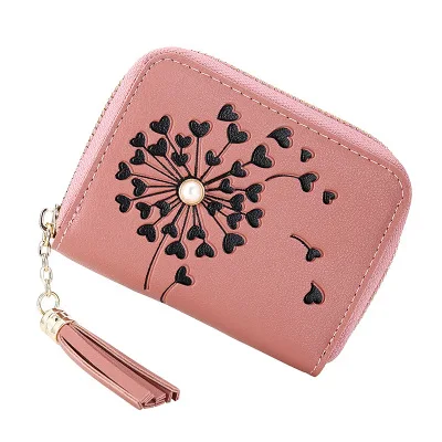 Модные женские кошельки в форме сердца с кисточками маленькие кожаные дамские сумочки для карт для женщин зажим для денег мини кошелек - Цвет: pink wallet