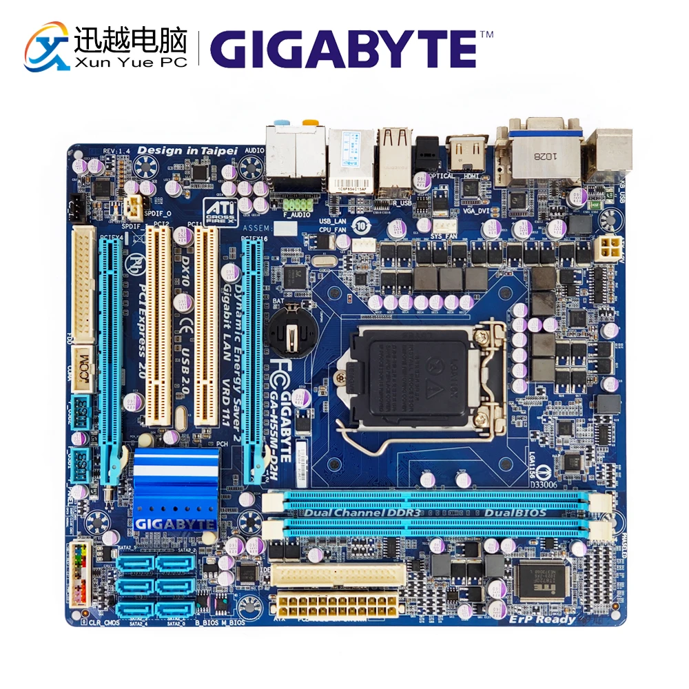 Gigabyte GA H55M D2H настольная материнская плата H55 LGA 1156 для Core i7 i5 i3 DDR3 8G Micro ATX